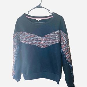 Anthro Black Sweat Shirt by Skies Are Blue Tweed Accent Size Small‎